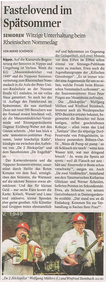 Zeitungsartikel aus der Kölnischen Rundschau vom Juni 2014 mit einem Bericht über die Jlöckspilze im Altenberger Hof in Köln-Nippes